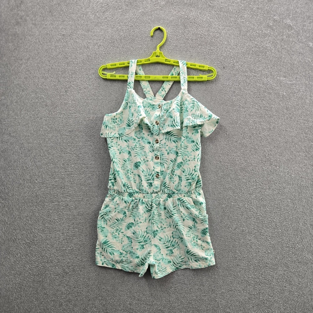 Lucky Brand Girl Shorts L/G White Romper Floral Coquettecore‎ Button Sleeveless